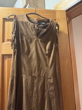 Express Brown Sleeveless Fringe Faux-Suede Dress